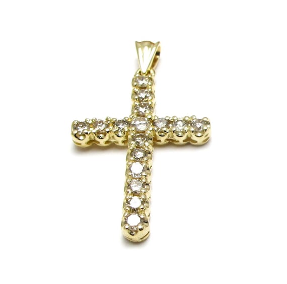 14K Yellow Gold Diamond Cross Pendant - Christian 