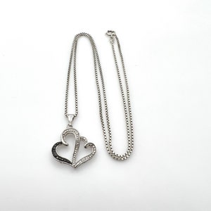 Double Heart Pendant Necklace - Sterling Silver Black and Silver Heart and 19&quot; Box Chain - Love - Valentines - Sweetheart Mom # 5376