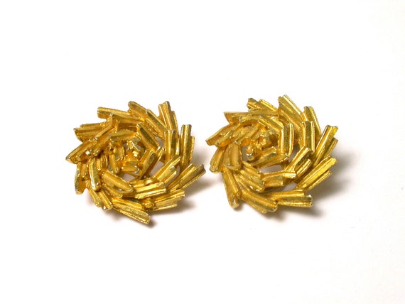 BSK Earrings - Vintage Earrings - BSK Clip on Gol… - image 1