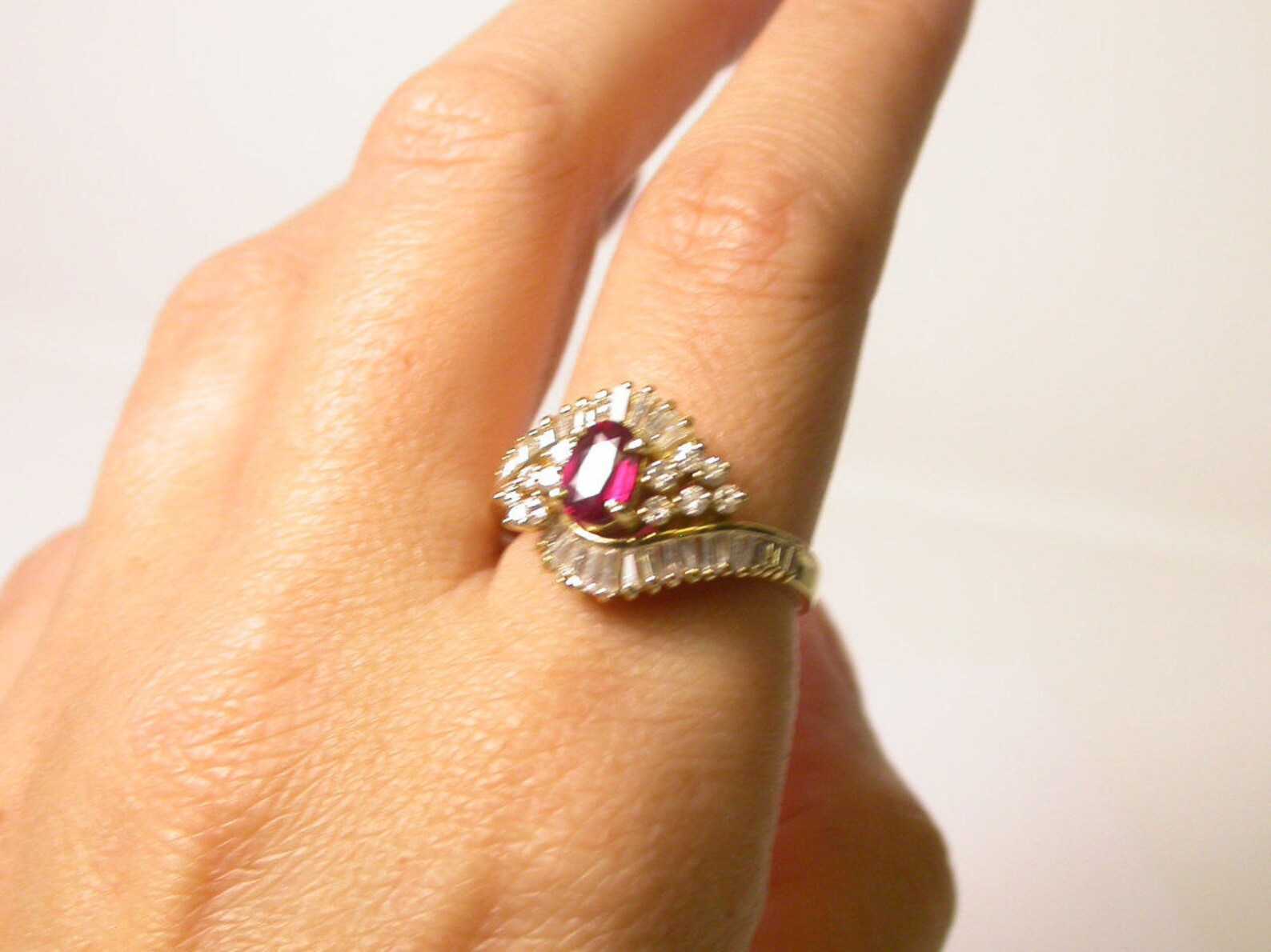 Vintage Ruby Ring 14k Yellow Gold Synthetic Red Ruby and - Etsy