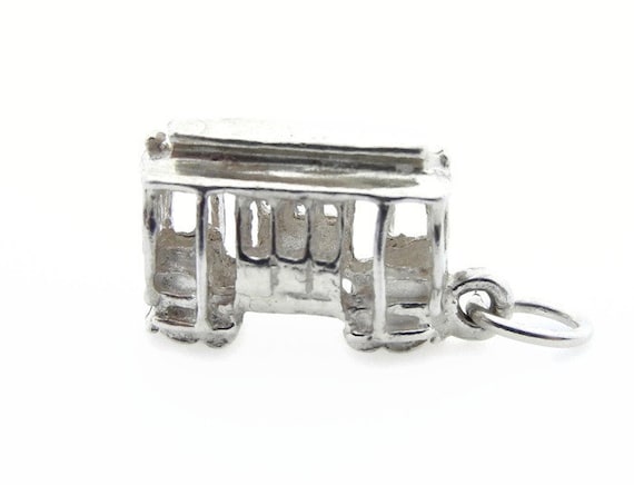 14K White Gold Cable Car Charm - Trolley Car Pend… - image 1