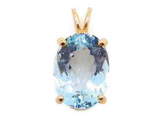 Aquamarine Pendant - 14k Yellow Gold Oval Natural Aqua Pendant - March Birthstone - 3.5 ct Light Blue Beryl Gemstone - Gifts for Her # 4803