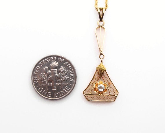 Antique 14K Yellow Gold and Diamond Pendant and 1… - image 6