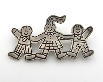 Sterling Silver Save The Children Brooch - Mexico 925 EFS - Statement Pin - Gifts for Her Mother Children - Vintage Lovers # 5251