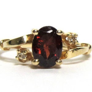 14K Yellow Gold Garnet and Diamond Ring - Size 3.5 - Red Garnet - January Birthstone - Pinky Ring - Gifts for Her Mom # 1822