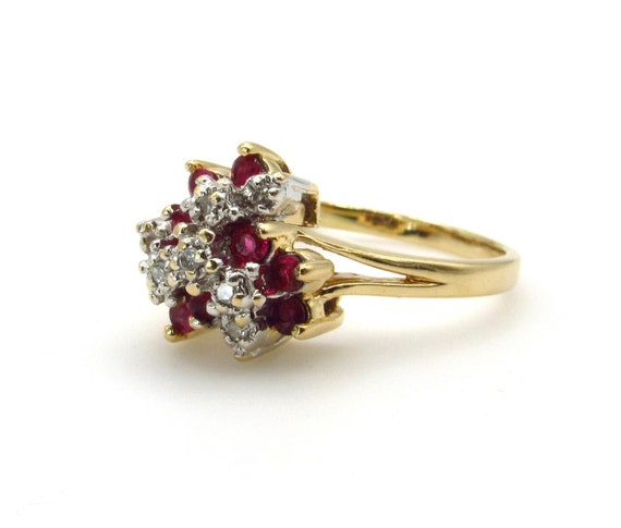 14K Yellow Gold Natural Ruby and Diamond Ring - S… - image 4