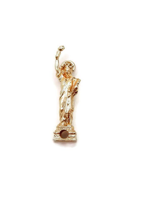 Statue Liberty Charm Solid 14k Yellow Gold Pendan… - image 1