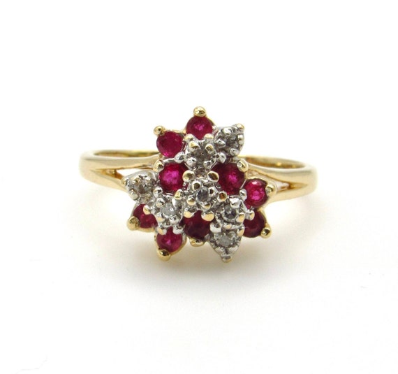 14K Yellow Gold Natural Ruby and Diamond Ring - S… - image 6