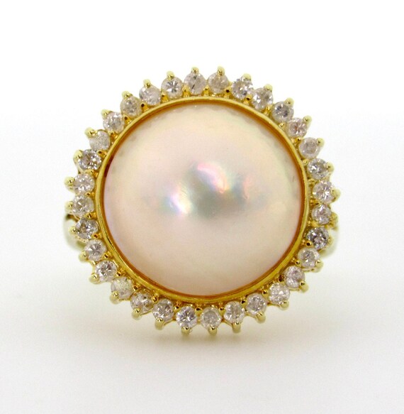 14K Yellow Gold Mabe Cultured Pearl and Diamonds … - image 7