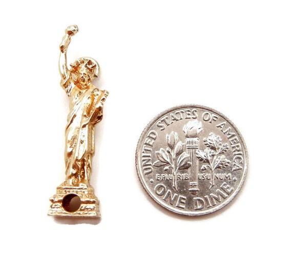 Statue Liberty Charm Solid 14k Yellow Gold Pendan… - image 4