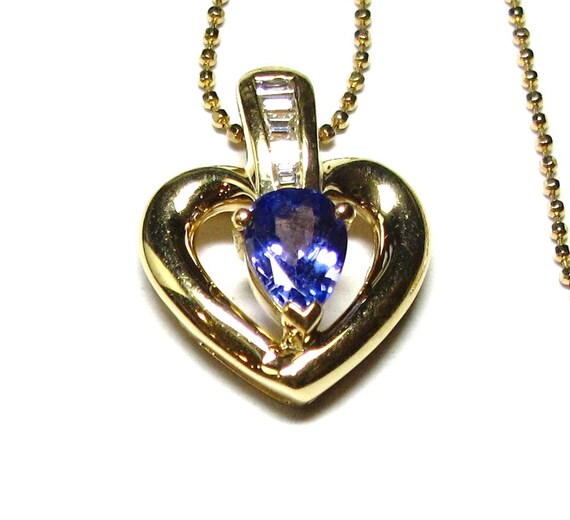 14K Yellow Gold Tanzanite and Diamond Heart Penda… - image 2