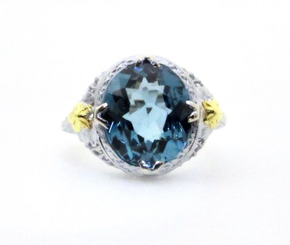 14K White and Yellow Gold Blue Spinel Filigree Ri… - image 6