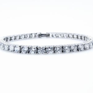 Sterling Silver Rhodium Plated CZ Eternity Tennis Bracelet - Round Cubic Zirconia Line Bracelet - 7&quot; or 17.5 cm - Bridal Wedding # 4901