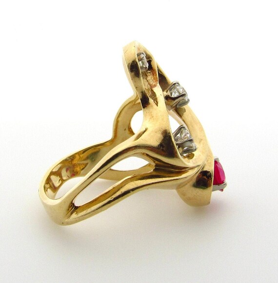 14K Yellow Gold Ruby and Diamonds Ring - Size 6.7… - image 4