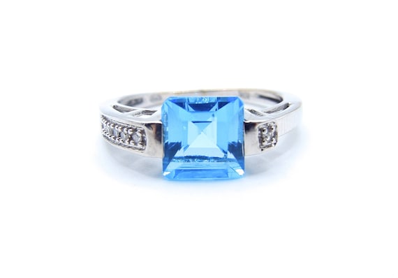 10K White Gold Blue Topaz and Diamond Ring - Prin… - image 1
