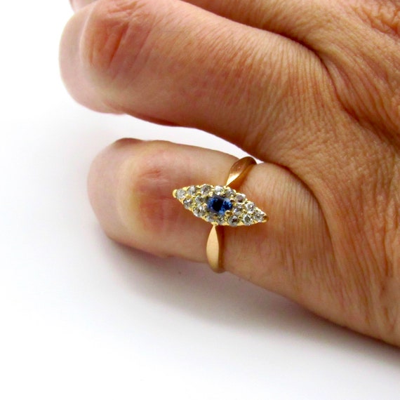 Victorian 14K Yellow Gold Diamonds Blue Sapphire … - image 5