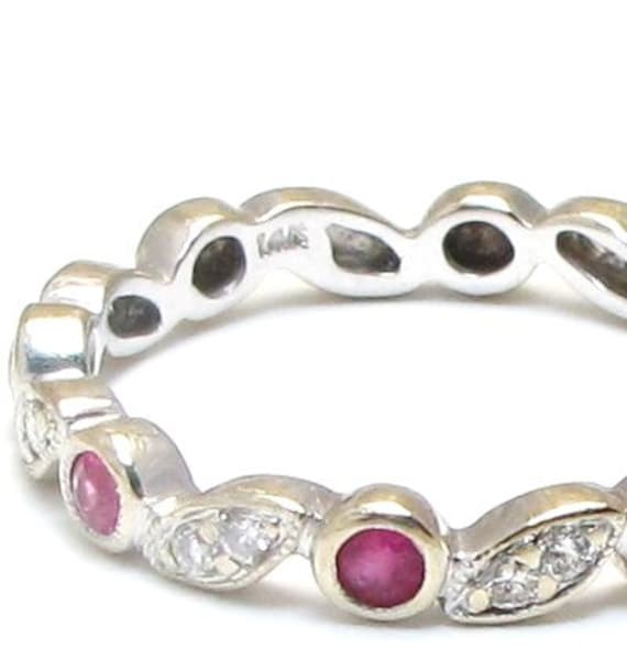 14k Ruby and Diamond Band - Solid 14K White Gold … - image 2
