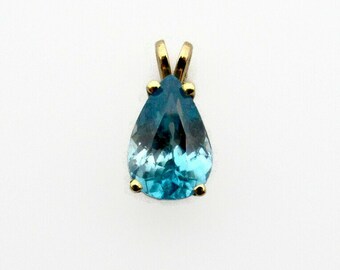 Blue Topaz Vintage Pendant Charm - 14K Yellow Gold Pear Shape 3 ct Gemstone with Split Shank - December Birthstone - Gifts for Her # 5195