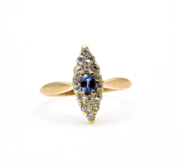 Victorian 14K Yellow Gold Diamonds Blue Sapphire … - image 6