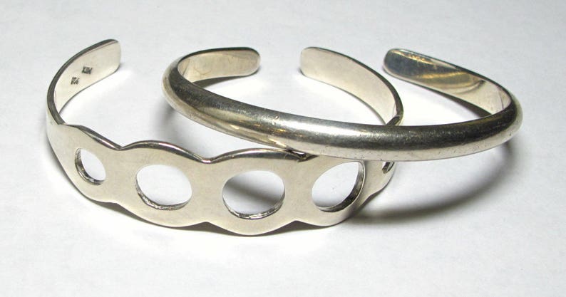 Two Sterling Silver Heavy Cuff Bracelets Total Weight 49.5 Grams Set of 2 REDUCED 3047 image 1