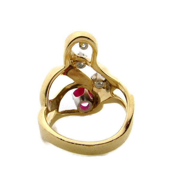 14K Yellow Gold Ruby and Diamonds Ring - Size 6.7… - image 2