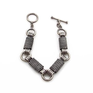 Sterling Silver Wrapped Design Gate Links Heavy Bracelet - 8 Inches or 21 cm long - Gifts for Her Him - Unisex - Toggle Clasp # 5770