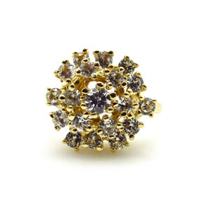 14K Yellow Gold Cubic Zirconia Ring - Size 7 - Cocktail Ring - Cluster ...