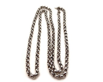 Monet Silver Tone Long Rolo Link Chain Necklace - 30" long or 76 cm - 4 mm wide - Weight 41.4 Grams - Unisex - Gifts for Him Her # 5398