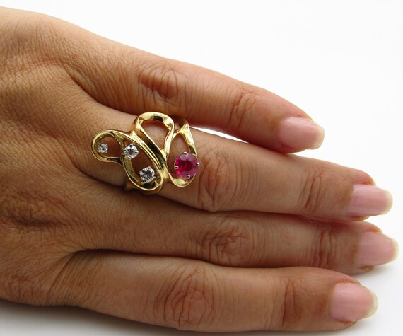 14K Yellow Gold Ruby and Diamonds Ring - Size 6.7… - image 5