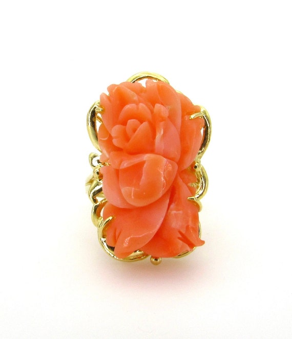 14K Yellow Gold Coral Ring - Size 5.75 - Genuine … - image 1