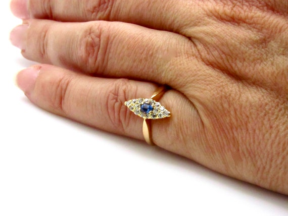Victorian 14K Yellow Gold Diamonds Blue Sapphire … - image 9