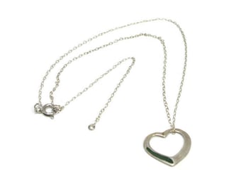 Sterling Silver Open Heart Pendant Necklace With Green Inlay Detail - 14" or 17" Chain - Gifts for Her Mom - Love - Valentines # 4021