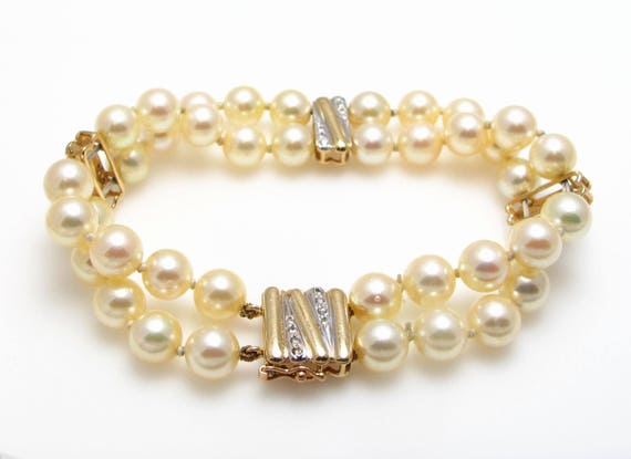 Double Strand Cultured Pearl Bracelet With 14k Yellow Gold