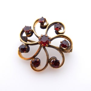 Floral Garnet Brooch Gold Filled Flower Red Pin Flower Design Garnet Stones January Birthday Gifts for Her 1262 image 1