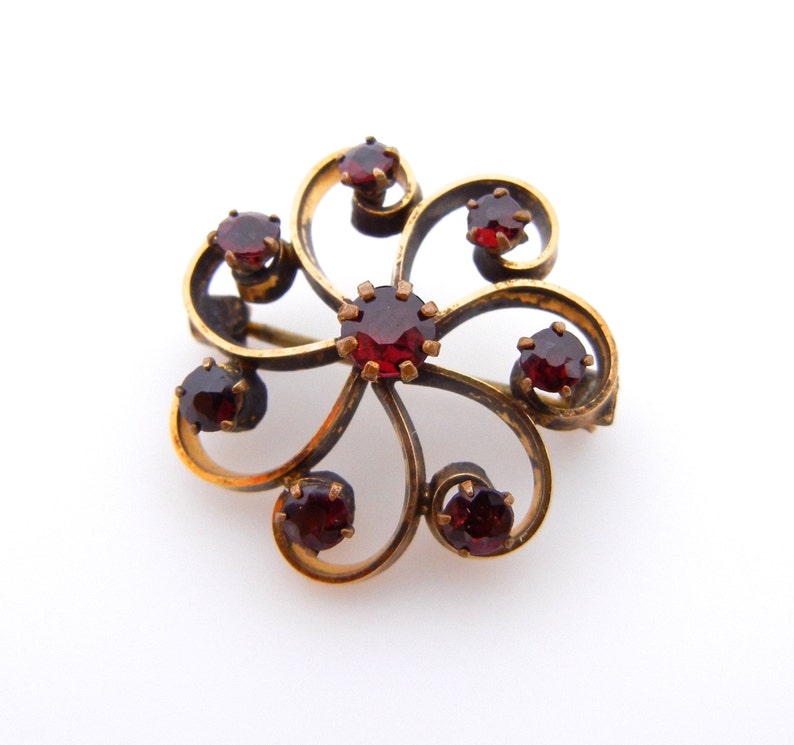 Floral Garnet Brooch Gold Filled Flower Red Pin Flower Design Garnet Stones January Birthday Gifts for Her 1262 image 1