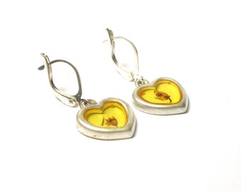 Heart Earrings - Sterling Silver Heart and Flower Earrings- Sap Earrings - Pierced - Weight 5.5 Grams - Dangling Hearts Floral # 1451