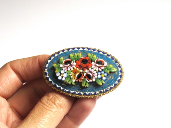 Italian Micro Mosaic Brooch Pin - Vibrant Colors … - image 5