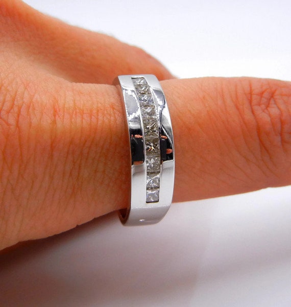 14k White Gold Diamond Band - 9 Diamond Ring - Si… - image 9