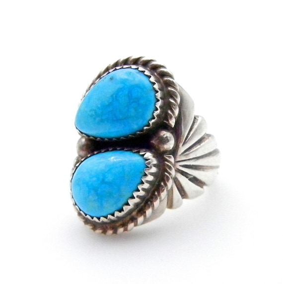 Huge Vintage Navajo Hasteen Turquoise Native American Jewelry Sterling Silver Ring Old Huge Vintage Navajo Hasteen Turquoise Native American Jewelry Sterling Silver Ring Old