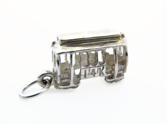 14K White Gold Cable Car Charm - Trolley Car Pend… - image 2