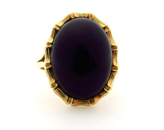 14K Yellow Gold Oval Black Onyx Ring - Vintage Onyx Ring - Size 6.25 - 5.1 Grams - Black and Gold Estate Jewelry # 5480