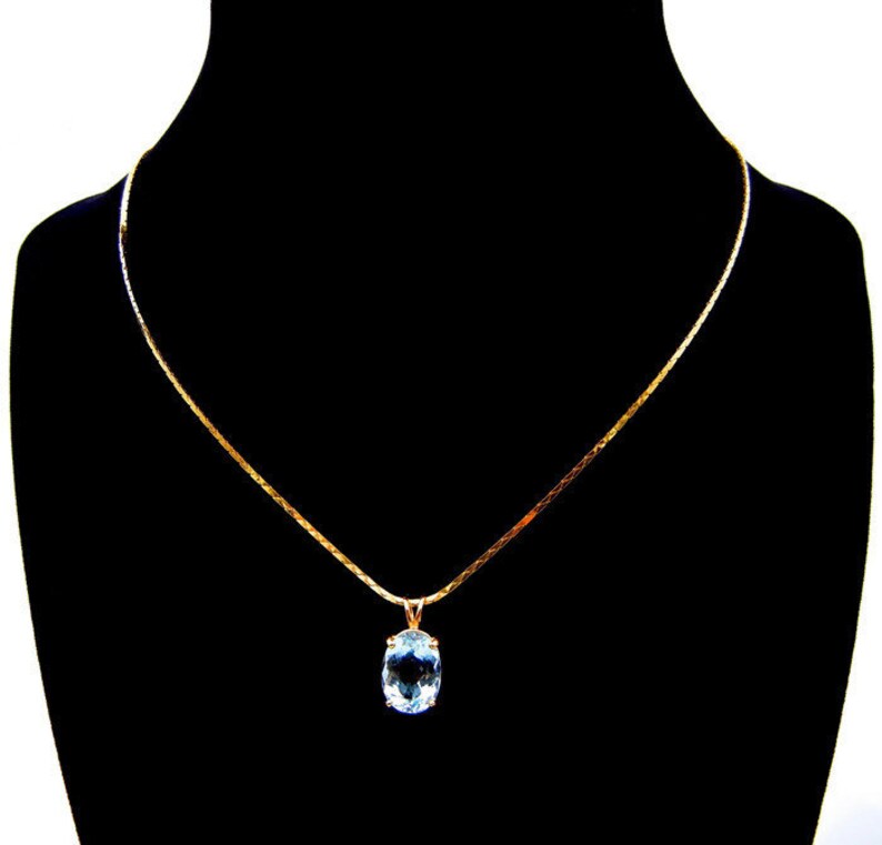 Aquamarine Pendant 14k Yellow Gold Oval Natural Aqua Pendant Etsy