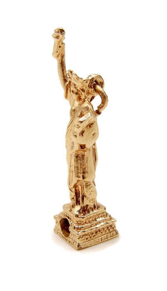 Statue Liberty Charm Solid 14k Yellow Gold Pendan… - image 3