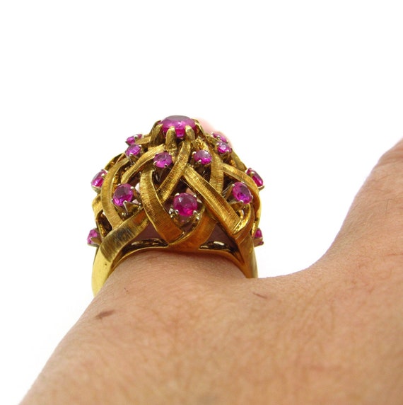 Vintage Dome Ruby Ring - 14K Yellow Gold Ruby Coc… - image 7