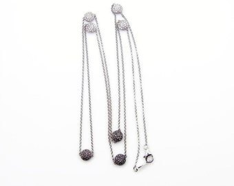 Sterling Silver Marcasite Long Chain - 8 mm Round Marcasite Beads on a 36 Inch Chain - Weight 13.1 Grams - 36" or 92 cm Long Chain # 4834