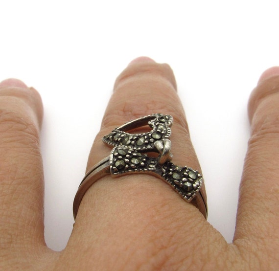 Sterling Silver Heart Marcasite Ring - Size 7.75 … - image 8