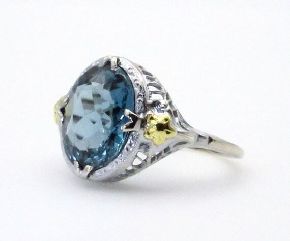 14K White and Yellow Gold Blue Spinel Filigree Ri… - image 7