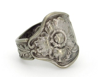 Spoon Ring - Silver Plated Floral Spoon Wrap Ring - Size 7.5 - Antique Heavy Spoon Ring - Silver plated  - Weight 7 Grams # 5708