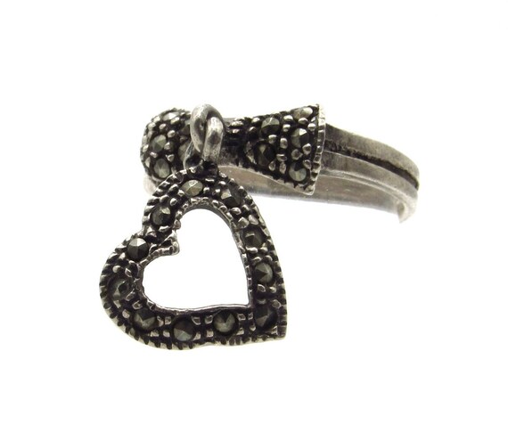 Sterling Silver Heart Marcasite Ring - Size 7.75 … - image 4