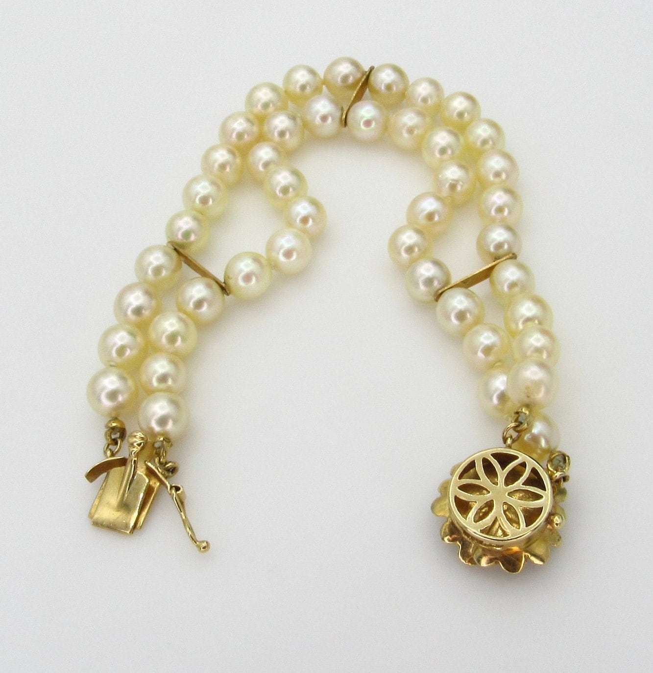 Pearl + Pavé Initial Bracelet 14K Yellow Gold / U